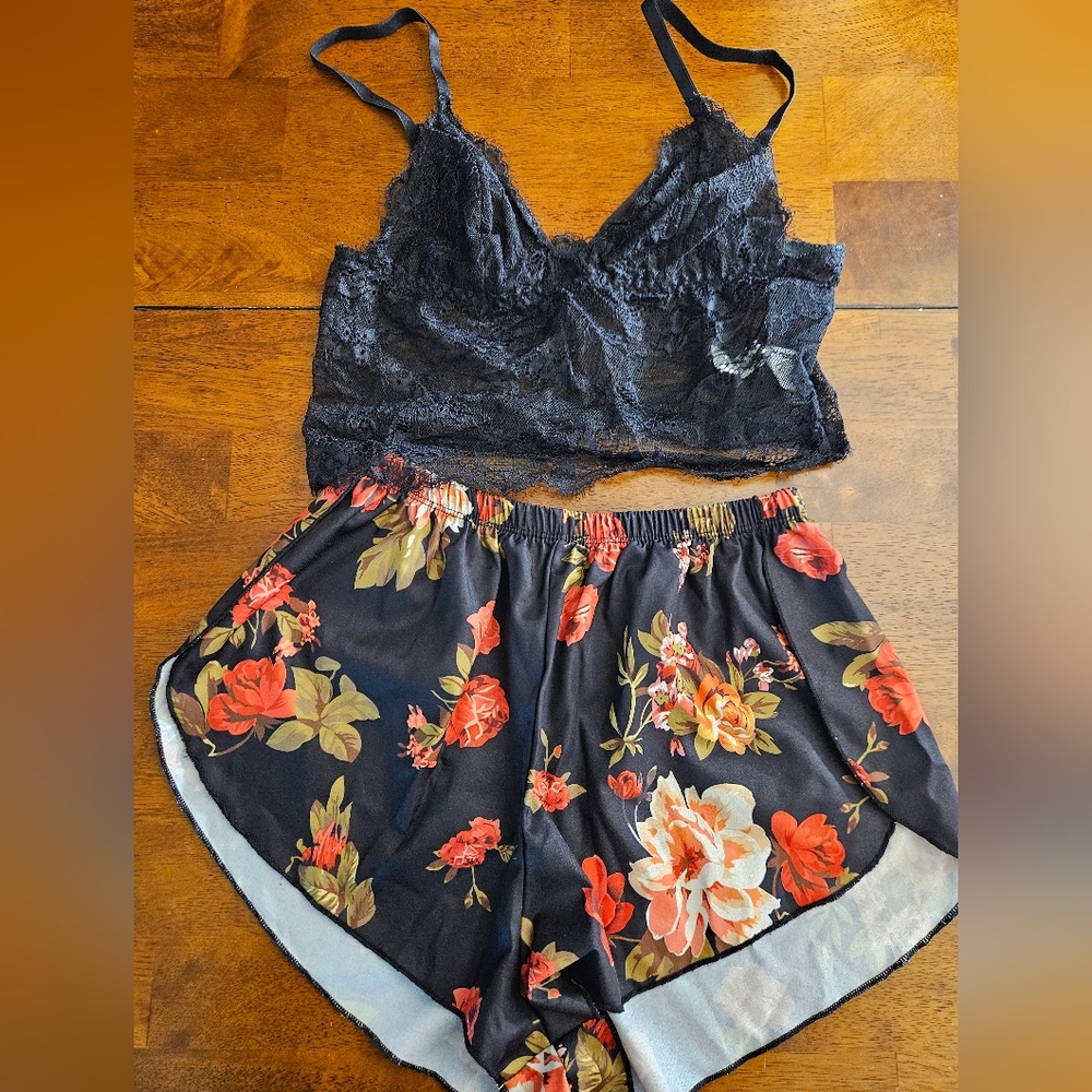 Floral Lace Bralette and Shorts Set